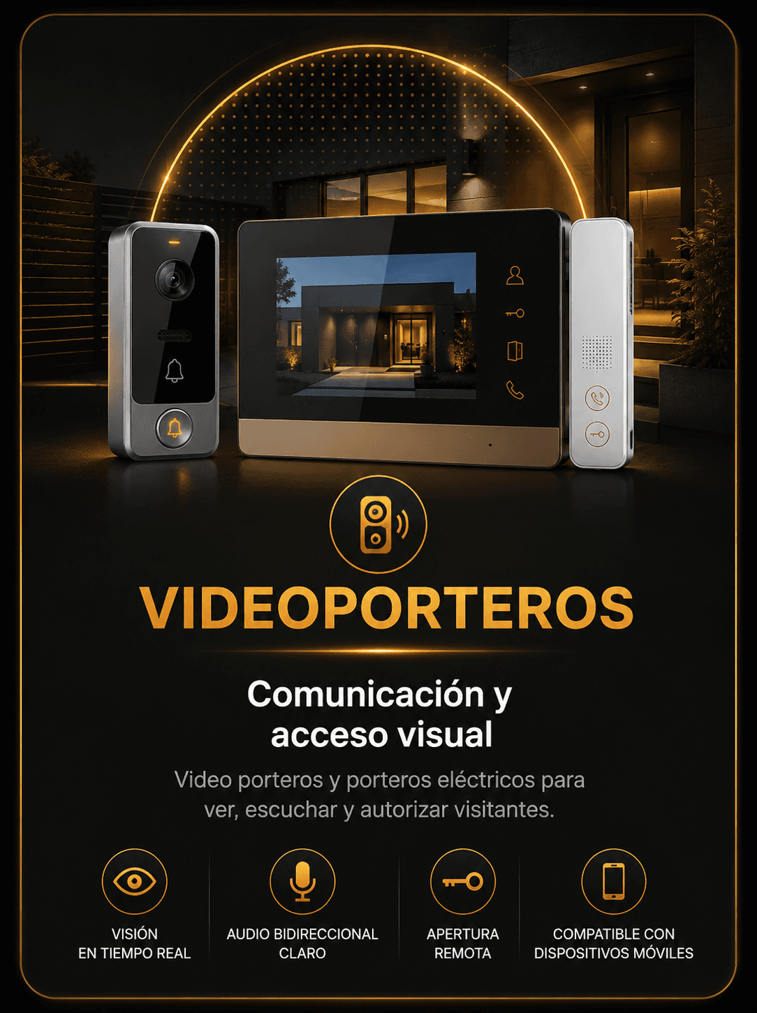 VIDEOPORTEROS — Comunicación y acceso visual. Video porteros y porteros eléctricos para ver, escuchar y autorizar visitantes.